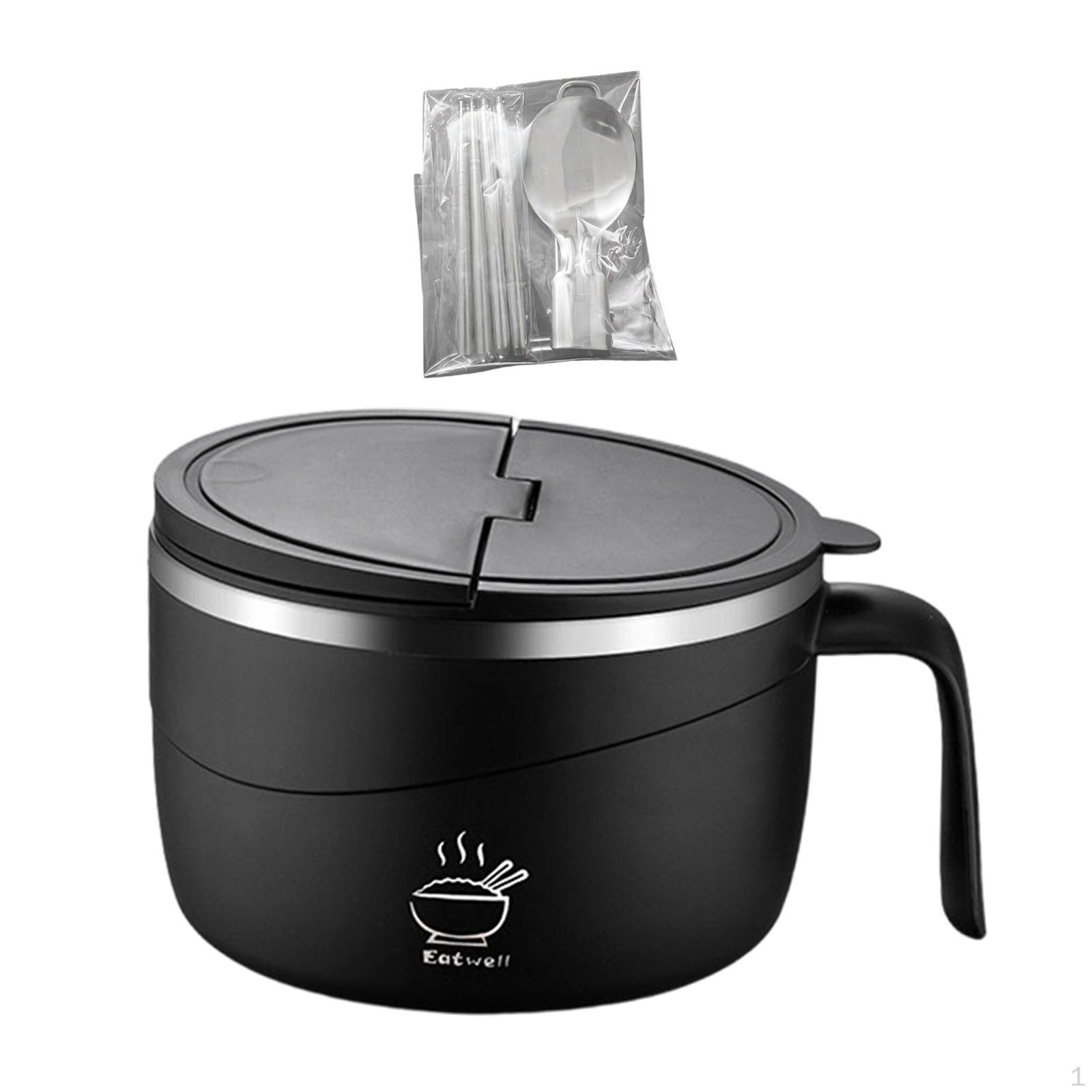 

with Lid, Round Soup Bowl, Salad Insulated Handle, Airtight Large Capacity Food black