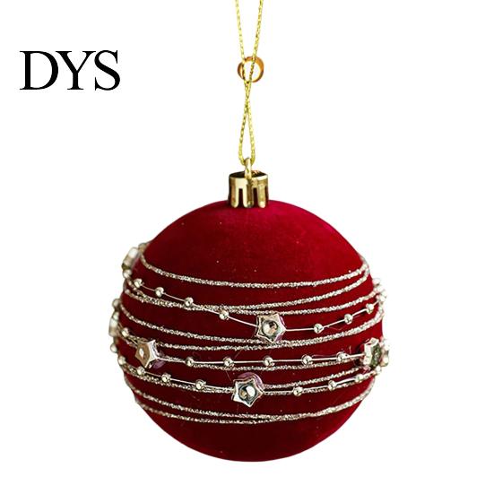 Luxury Holiday Tree Decorations Burgundy Velvet Christmas Ball Ornaments, 3.15 Inch Glitter Flocked Decorative Hanging Balls Decoration, Plastic