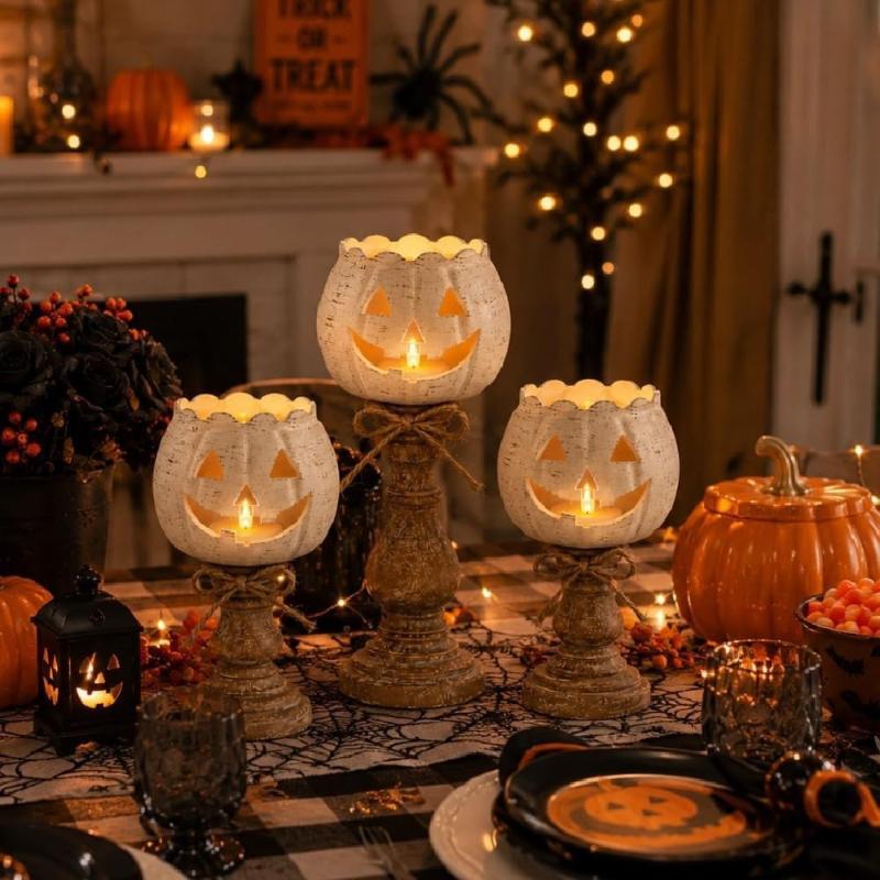 1/3Pcs Vintage Pumpkin Metal Candle Holder Lantern Tabletop Centerpiece For Halloween Fall Home Decor