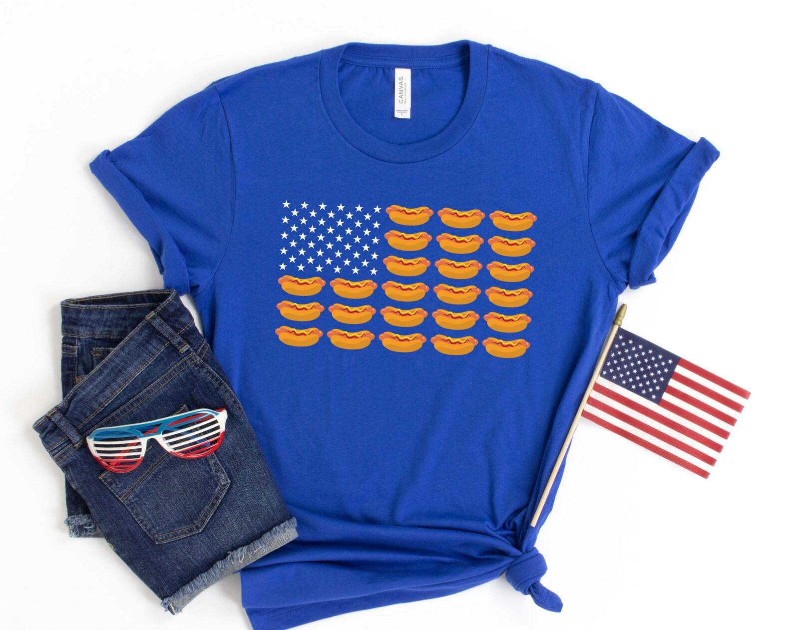 Hotdog American Flag T-Shirt, Funny July 4th, Patriotic Fourth of July, Hot Dog USA Tank Top, T-shirt, T-shirt S