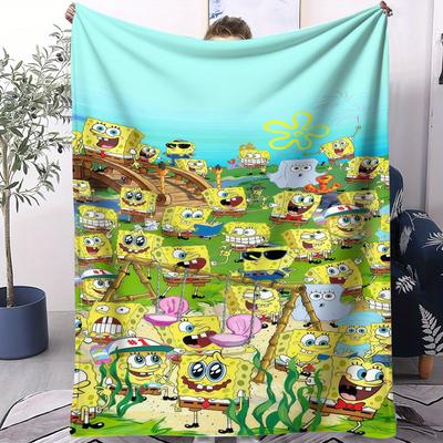 Multiple Cute SpongeBob Cartoon Print Pattern Flannel Blanket Soft Multifunctional Decortive Universal Throw Blanket Gift