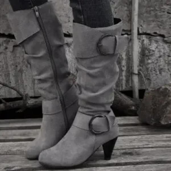 Knee-high Zipper Women's Modern Boots Women's Shoes High Quality New Pointed Toe Solid English Style Fashion Casual Plus Size 43