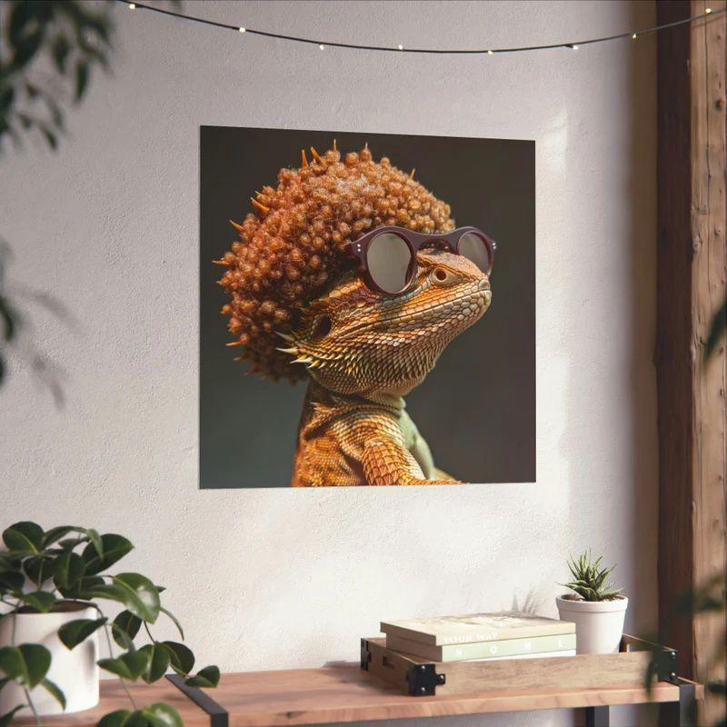 Tapestry poster featuring an afro-bearded agama 75x100
