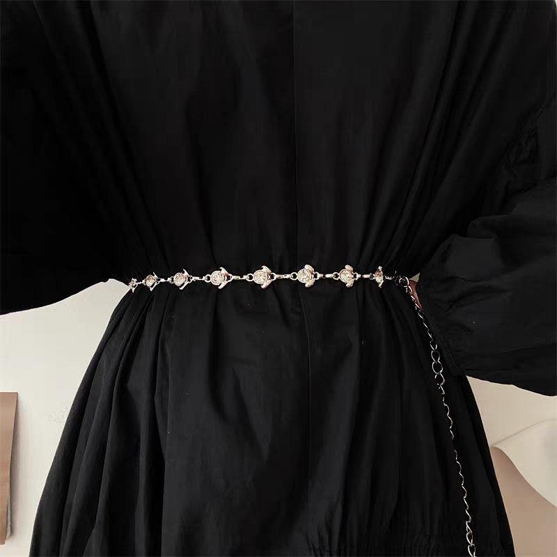Elegant And Sleek Metal Waist Chain With Rhinestones Perfect For Womens Fashion Outfits