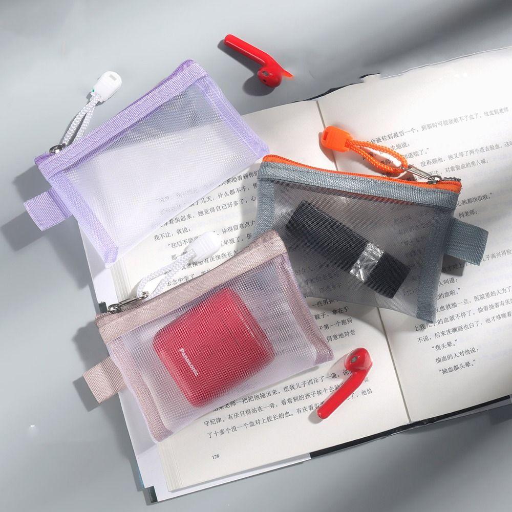Change Storage Bag Mesh Zipper Bag Cosmetic Bag Small Item Bag Clear Mesh Bag Card Bag Data Cable Storage Bag