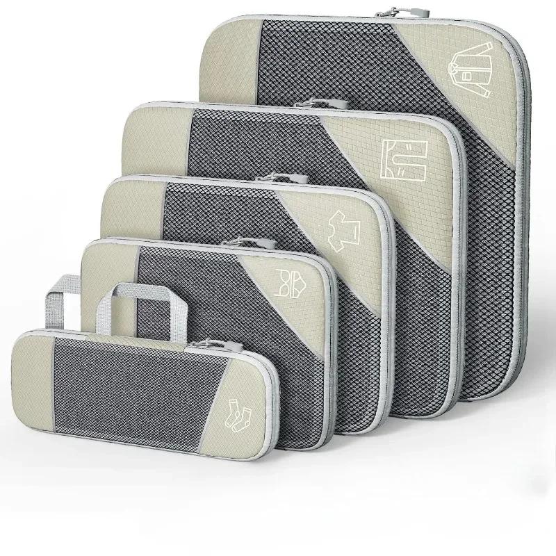 5PCS Compression Packing Cubes, Mesh Travel Packing Cubes for Suitcases, Lightweight Organizers Bag Set for Travel Essentials