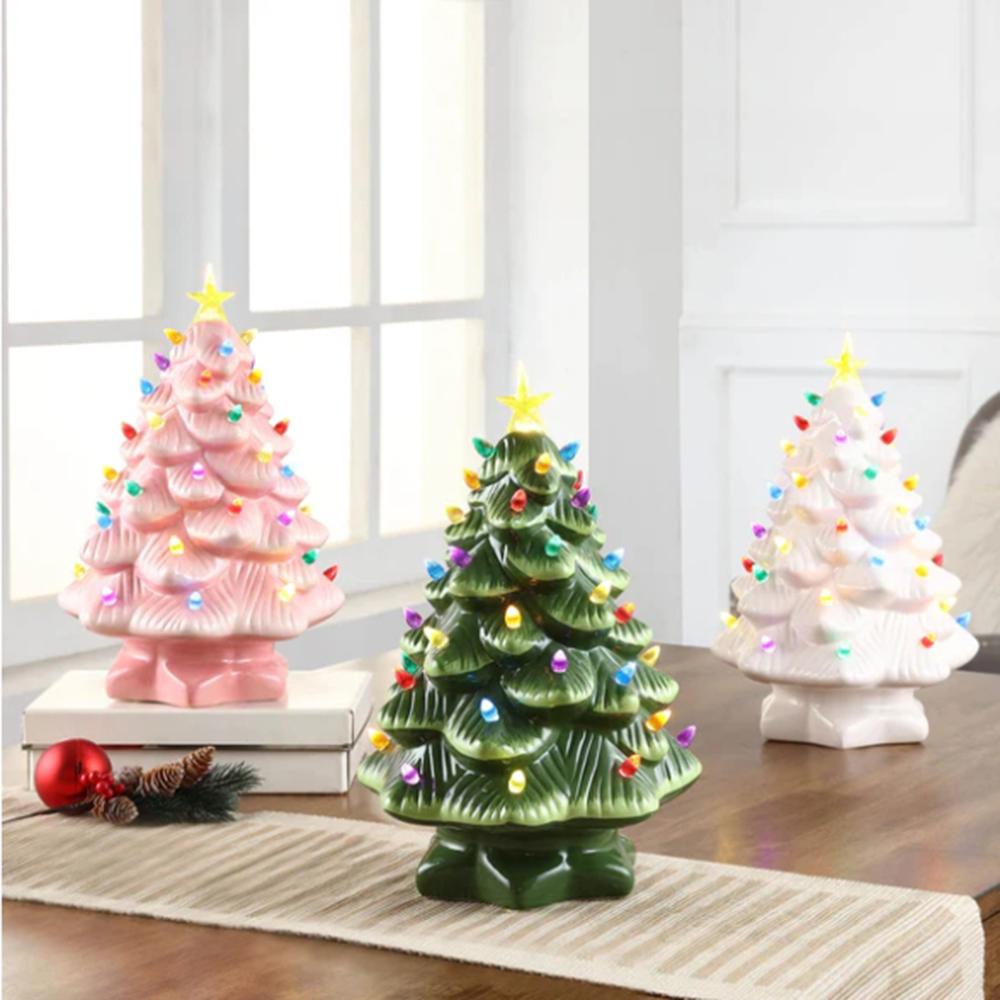 Resin Christmas Tree LED Light Ornament 30cm Christmas Tree Tabletop Decorations,Battery Operated