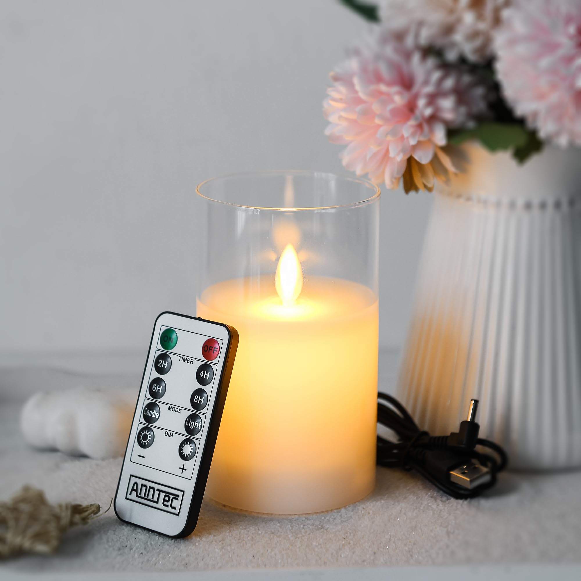 

AnnTec LED Candle Light Flickers like a real Warm No Energy Dedicated remote control Brightness LED White x Height [USB Rechargeable] Candle, flame,