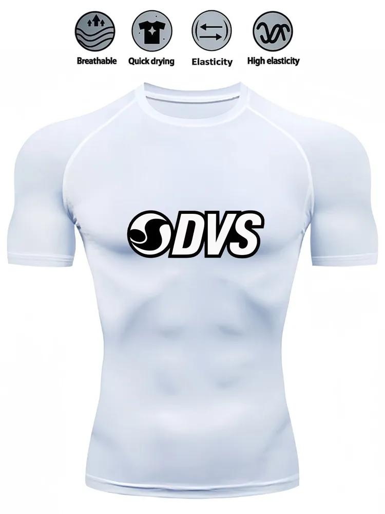 Men s Black Compression Short Sleeve T-Shirt, DVS Logo Quick Dry Breathable Athletic Top for Gym Training Skateboarding & Sports S