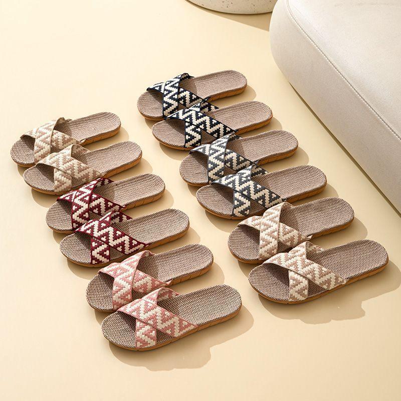 [Buy One Get One Free] Linen Slippers Women's Summer Indoor Thick-bottomed Non-slip Couple's Home Cotton and Linen Cool Slippers Men
