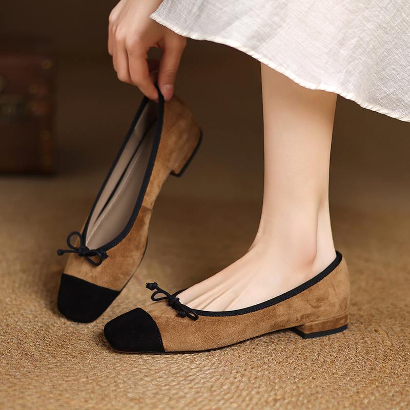 Krazing Pot Sheep Suede Spring Summer Size 41 Thick Low Heels Women Square Toe Slip on Shallow Leopard Pumps