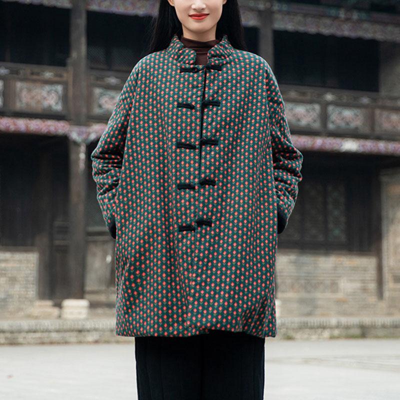 Johnature Women Clothing Vintage Stand Long Sleeve Print Floral Coats Winter Chinese Style Coats