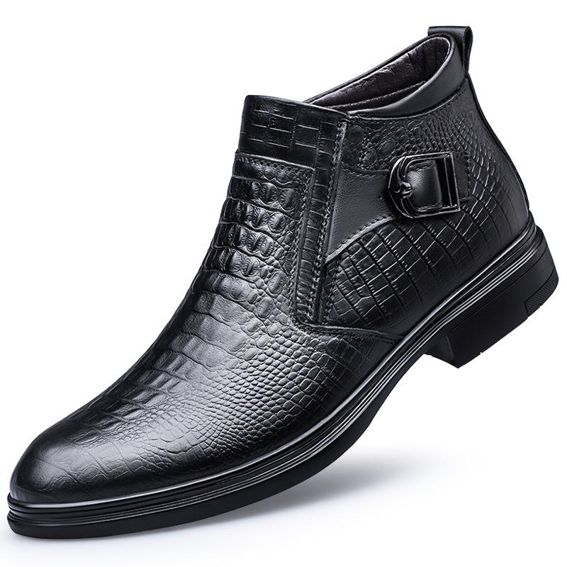 Men s Crocodile Pattern High-Top Leather Boots - Slip-on, Zipper, Warm, Business Style Size 46