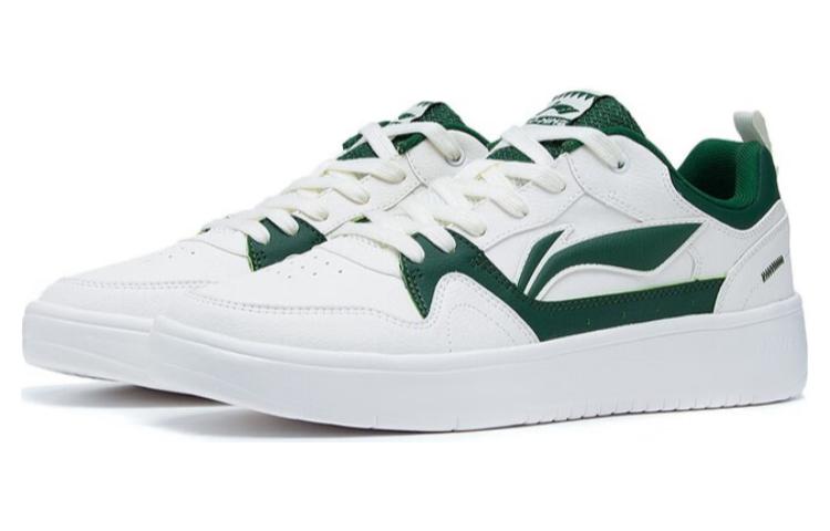Li Ning Line 2.0 Synthetic Leather Slip Resistant Abrasion Resistant Low top Skateboard Shoes Men's White Green AGCT337-1