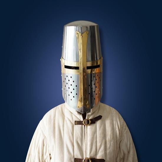 Medieval Crusader Knight Helmet Steel Brass Armor for LARP, Cosplay Viking Helmet Gift for Collectors
