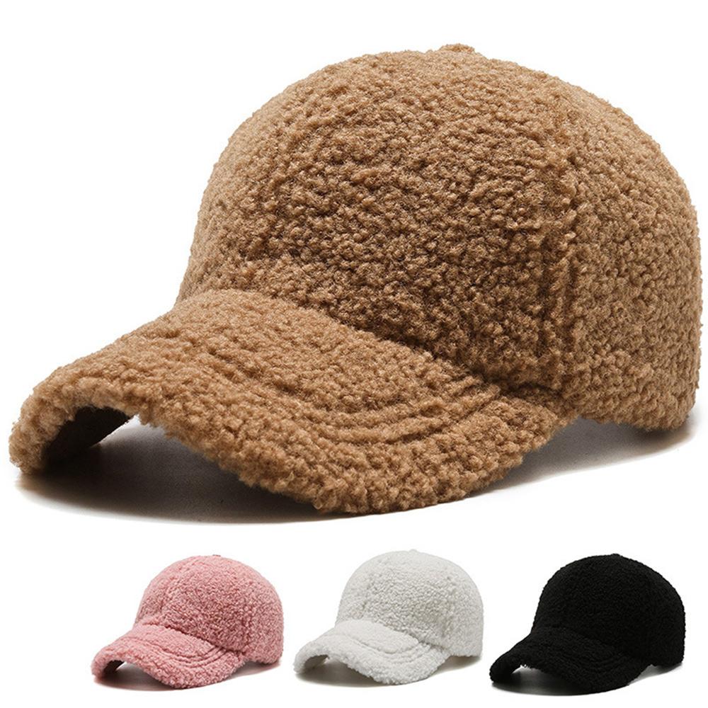 Warm Outdoor Dad Hat Artificial Lamb Wool Autumn Winter Hat Plush Baseball Cap  for Women & Men