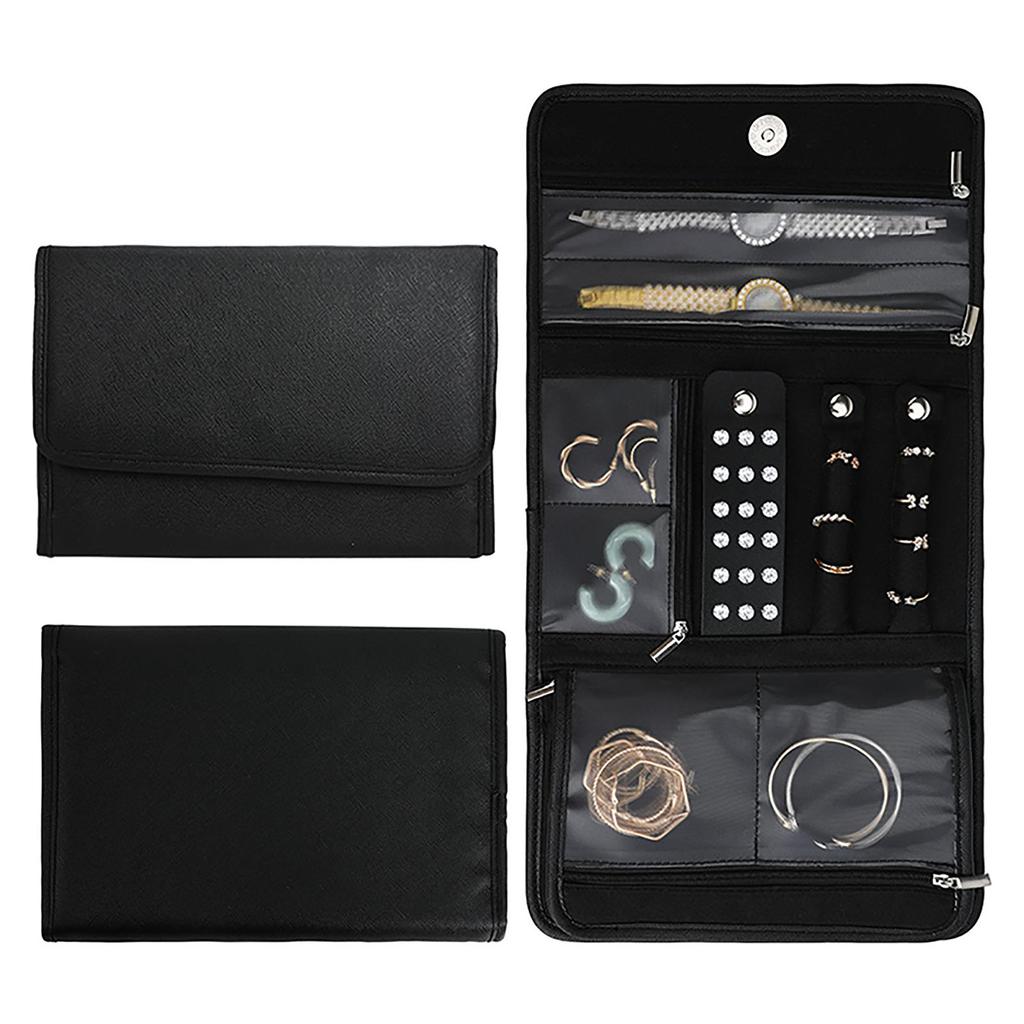Jewelry Organize Case PU Leather Zipper Folding Large Capacity Vintage Travel Jewelry Storage Bag Type 1
