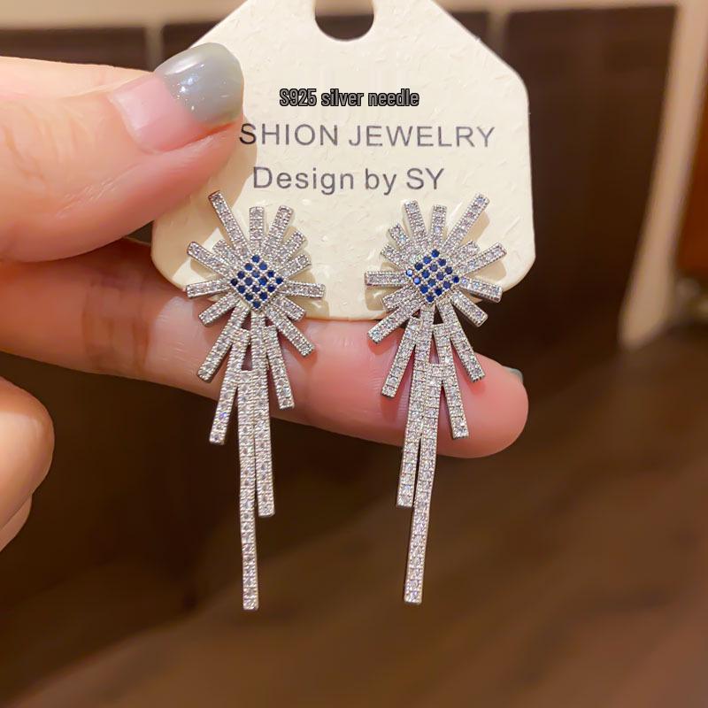 Lux Silver Needle Zircon Tassel Earrings - Elegant European & American Style Studs