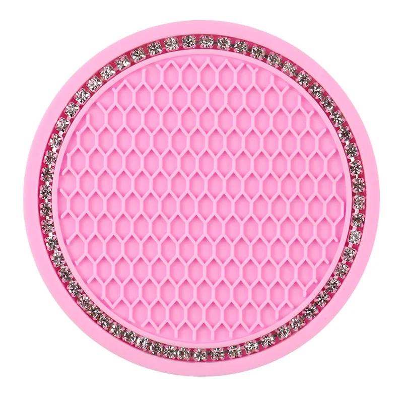 Non-slip Car Water Cup Pad Diamond Rhinestone Rubber Mat for Bottle Holder Coaster Auto Interior Anti-skid Cup Holders 7cm