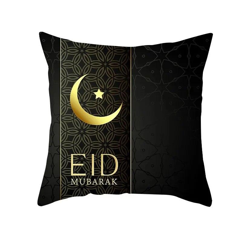 Golden Ramadan Eid Mubarak Moon Mosque Decorative Cushion Cover Islamic Pillow Cover for Sofa Home Car Decoration