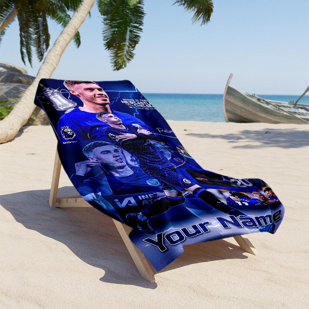 Chelsea Fc Football Player Customize Text Beach Towel Soft Durable Quick-Dry Perfect for Traveling Yoga Camping and Swimming