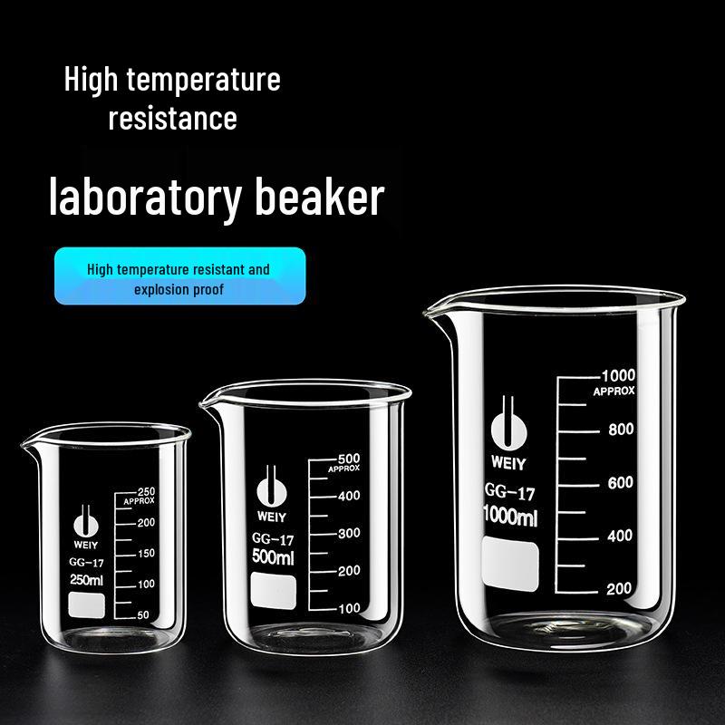 High-Temperature Resistant Glass Beaker Set: 50/100/150/500/1000ml Graduated Measuring Cups.