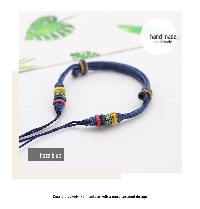 DIY Eight-Strand Knot Red Rope Bracelet - Threadable with Beads and Peace Buckle, National Style, Couple Design