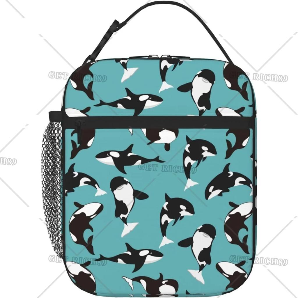 Cartoon Schwertwal Wiederverwendbare Isolierte Kühltasche Lunchtaschen für Männer Frauen Auslaufsicher Große Tragetasche Lunchbox Snacktasche mit Tasche