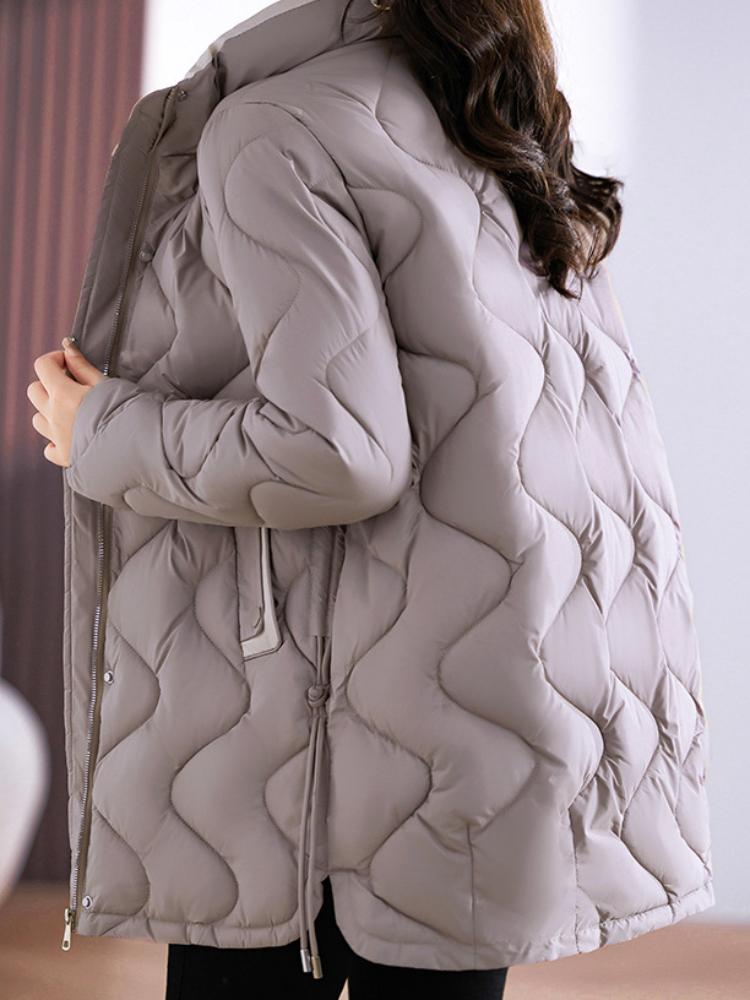 Women's Lightweight Padded Cotton Jacket, Casual Polyester Coat, Short Sleeve, Solid Color, Regular Fit, H-Shape, Woven Fabric