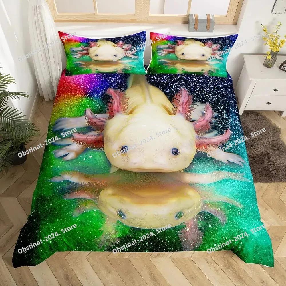 Cartoon Axolotl Cute Sea Animal Reptile Bedding Set Boys Girls Twin Queen Size Duvet Cover Pillowcase Bed Kids Adult