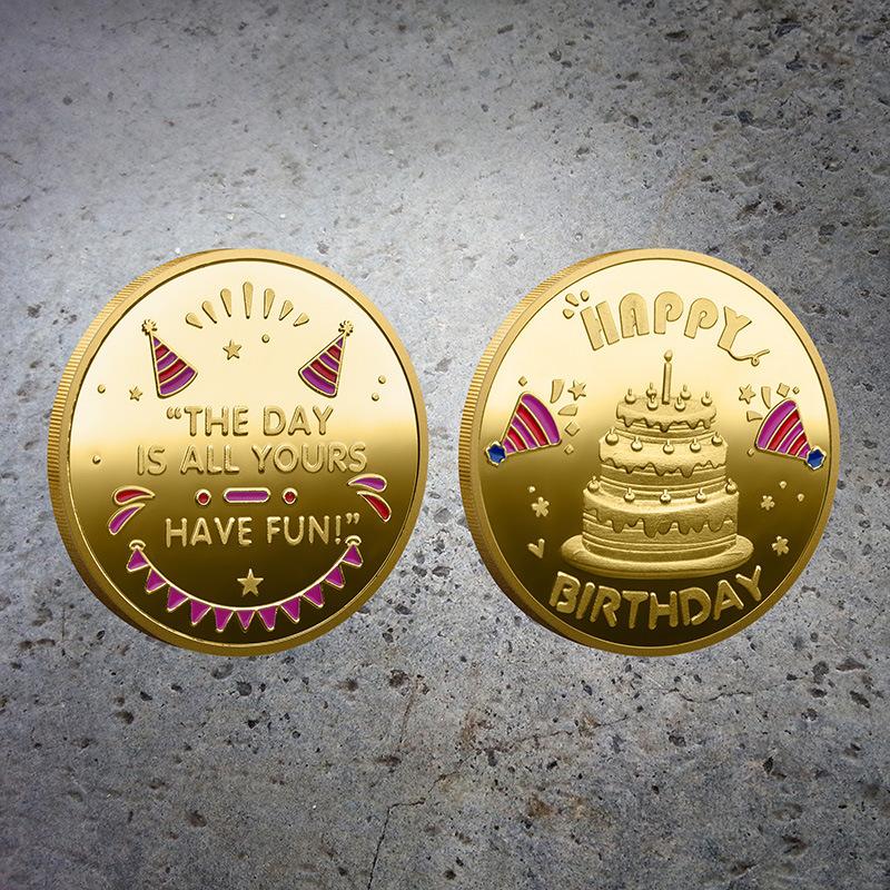 Позолоченные юбилейные монеты на день рождения, С днем рождения, Поздравления, Желания сбываются, Счастливые монеты, Памятные медали