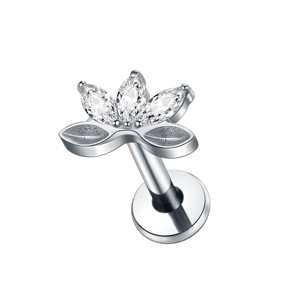 1Pc G23 Titanium Labret Ear Tragus Earring Stud Internally Threaded Zircon Lip Rings Cartilage Helix Piercing Body Jewelry 16G