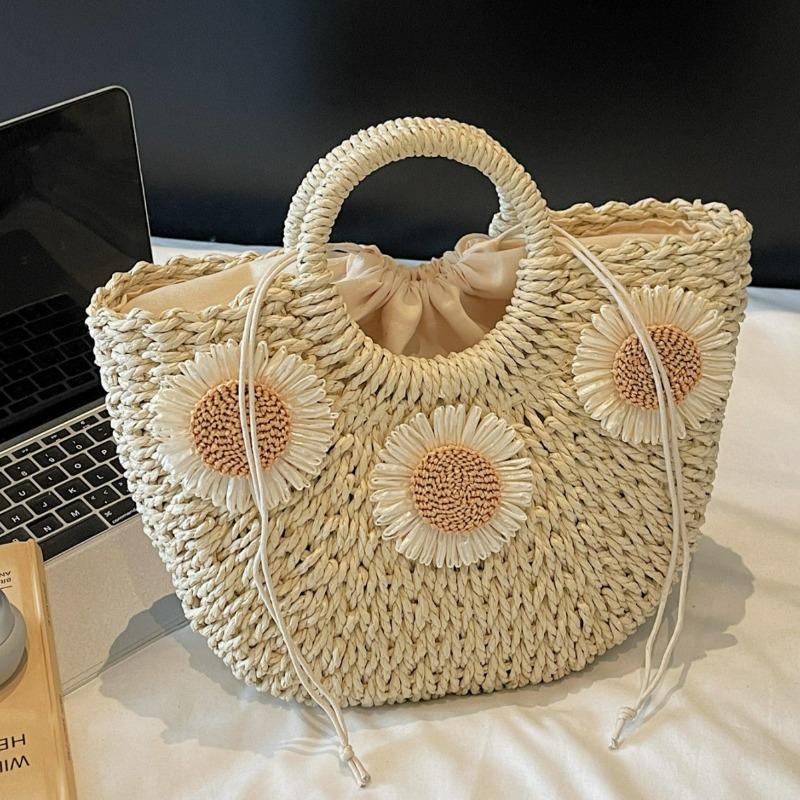Korean Vegetable Basket Hand-woven Bag Seaside Vacation Beach Bag Large Capacity Hand-held Straw Bag