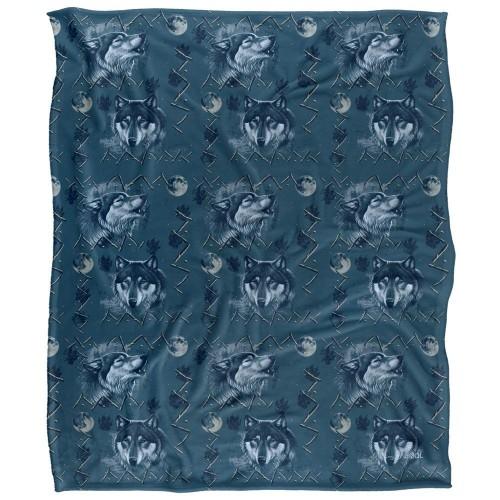 JQ Licensing Silky Wolf Howl Moon Pattern Supersoft Blanket