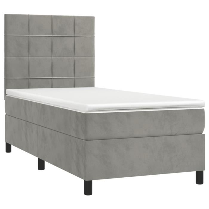 3143007 vidaXL Divan Bed and Mattress Light Grey 100x200cm Velvet
