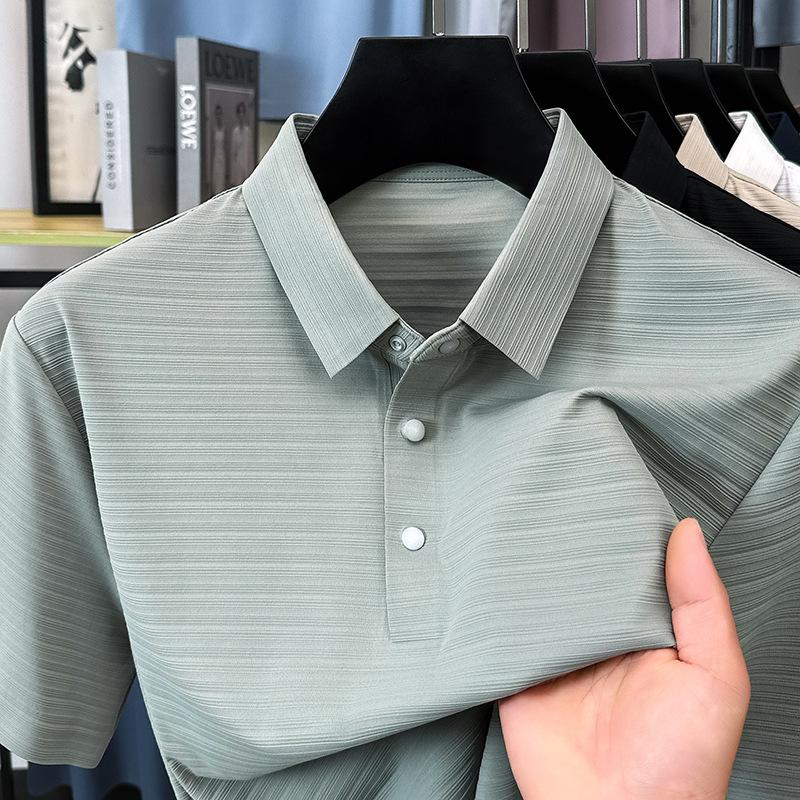 Featured Three-Dimensional Jacquard Fabric] Ice Silk Lapel Short-Sleeved Seamless Polo Shirt Men'S Solid Color T-Shirt Top