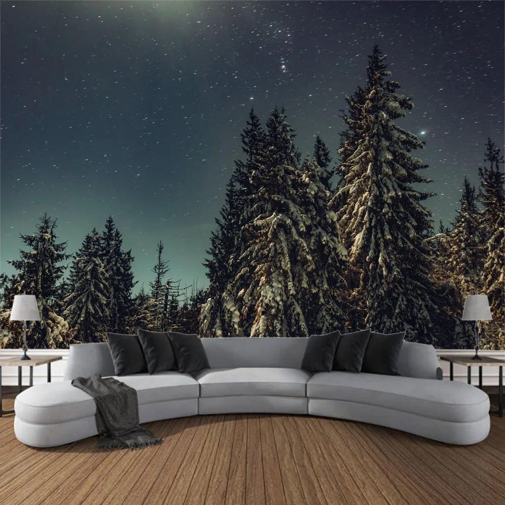 Home Decor Galaxy Starry Sky Wall Hanging Tapestry Space Fantasy Night Sky Forest Landscape Printed Thin Cloth Blanket