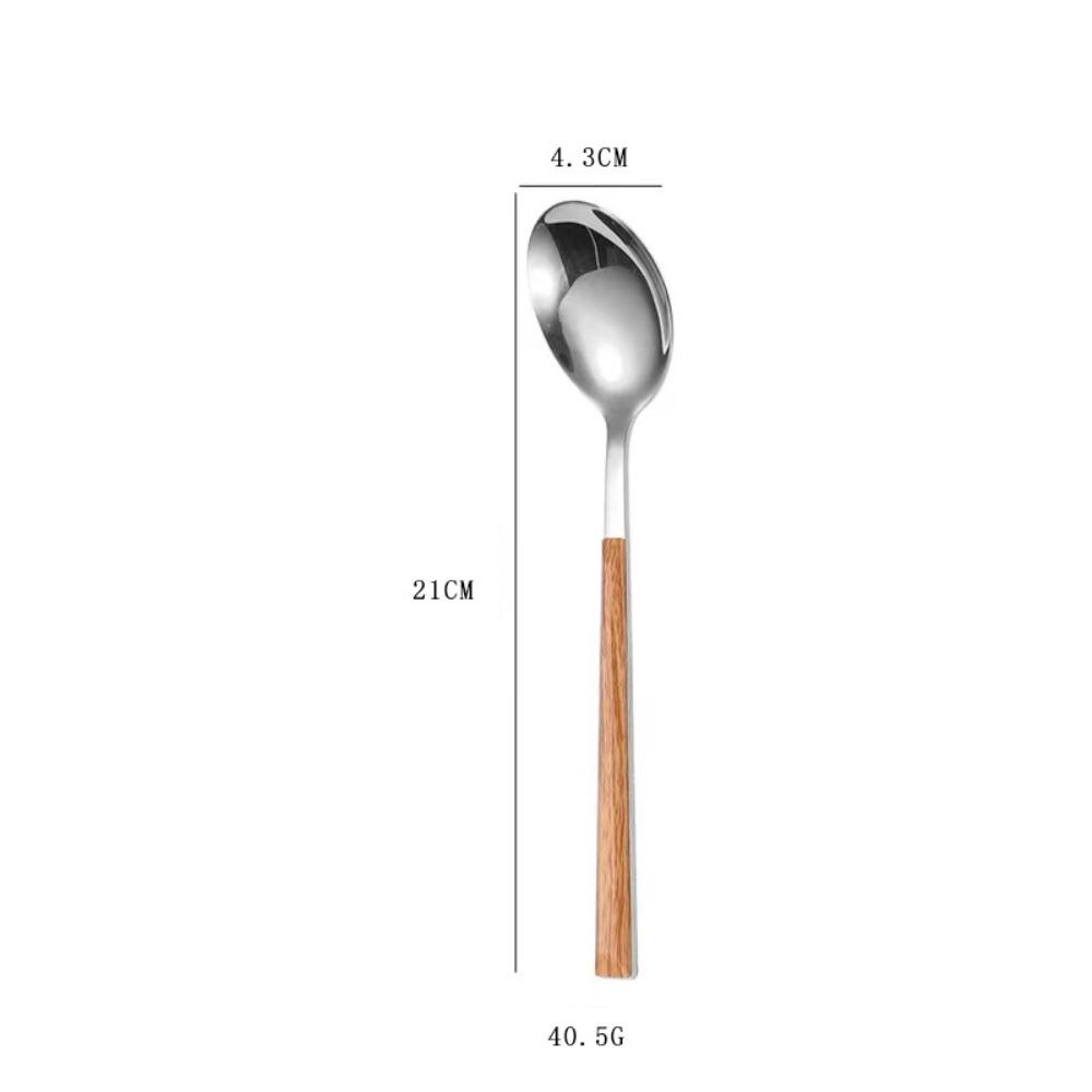 Simplicity Stainless Steel Spoon Fork Knife Wood Grain Portable Steak Knife Western Tableware Thickened Dessert Spoon