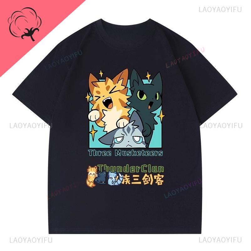 Neuer Stil Warrior Cats T-Shirt Heißer Verkauf Katzenliebhaber Tee Kurzarm Baumwolle Rundhalsausschnitt Kawaii Beliebte Y2k Kleidung Unisex Oberteile