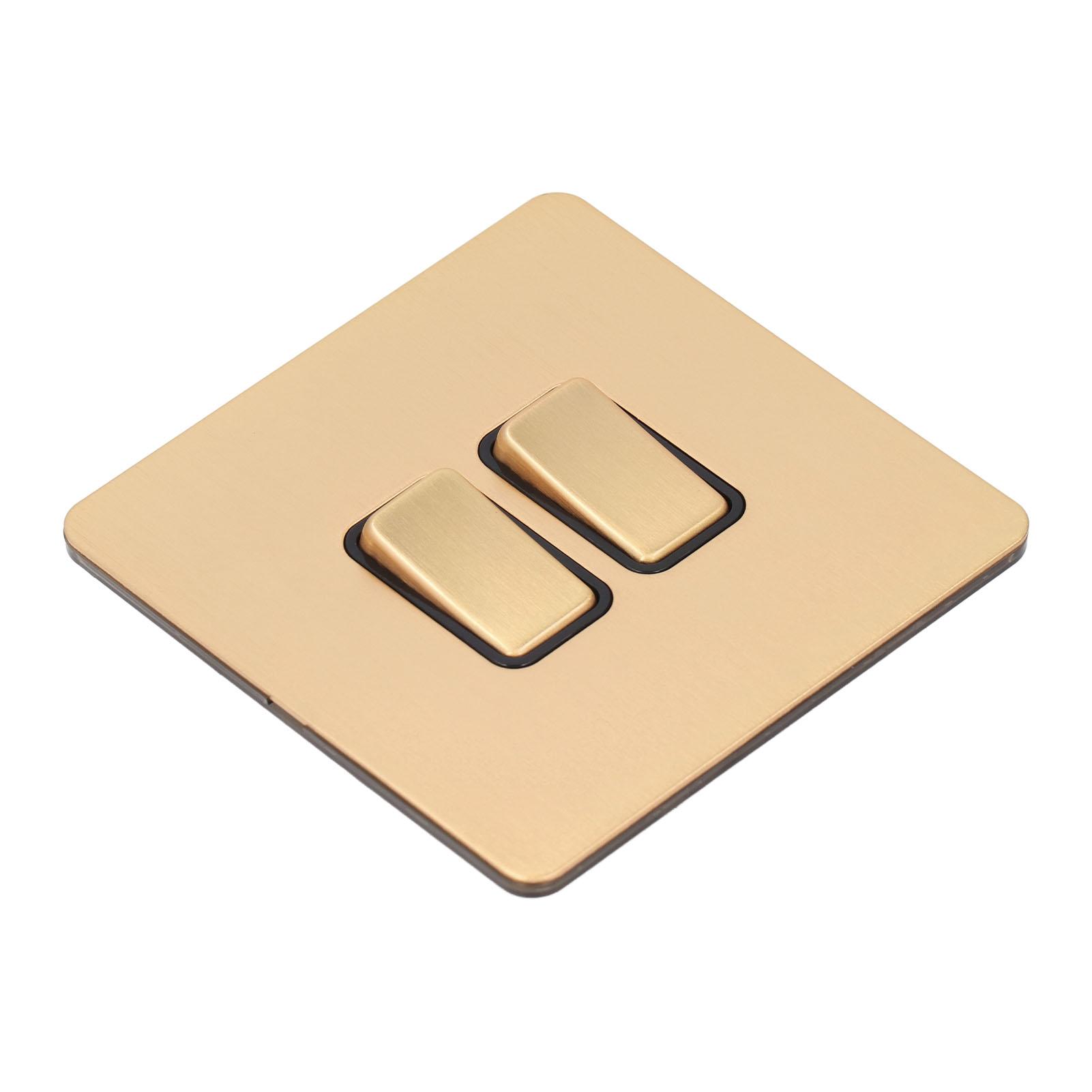 

Современный панельный выключатель 2-клавишный, основа из поликарбоната, накладка из нержавеющей стали золотого цвета, выключатель для бытовой техники