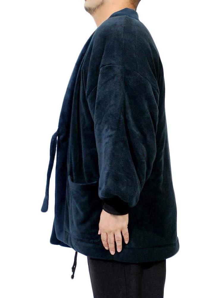 Einfarbige Männer Dotera Hanten (Chan-chanko Hanten), Übergröße, Warm, Flauschiges Boa-Futter, Kälteschutz, Loungewear, Unifarben, Größe 5L, Marineblau