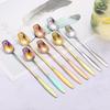 Colorful Rose Flower Stainless Steel Stirring Spoon - Long Handle for Coffee, Dessert & Ice Cream