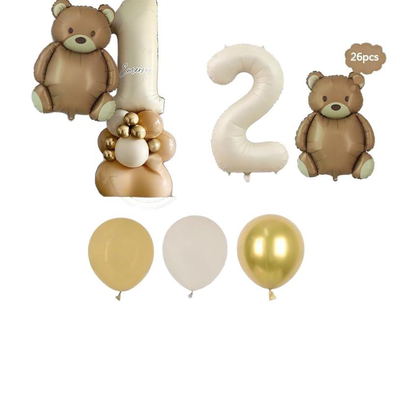 Vintage Matte Bear Wind Cream White Digital Aluminum Film Metal Latex Balloon Children'S Birthday Party Gift