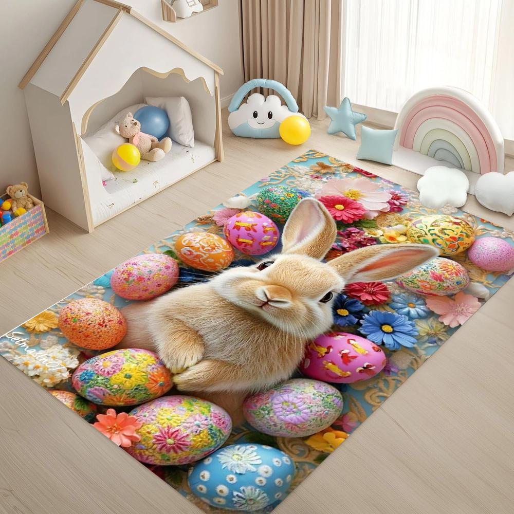 Spring Rabbit Carpet Easter Children's Room Decorative Carpet Home Holiday Party Decoration Carpet Rug