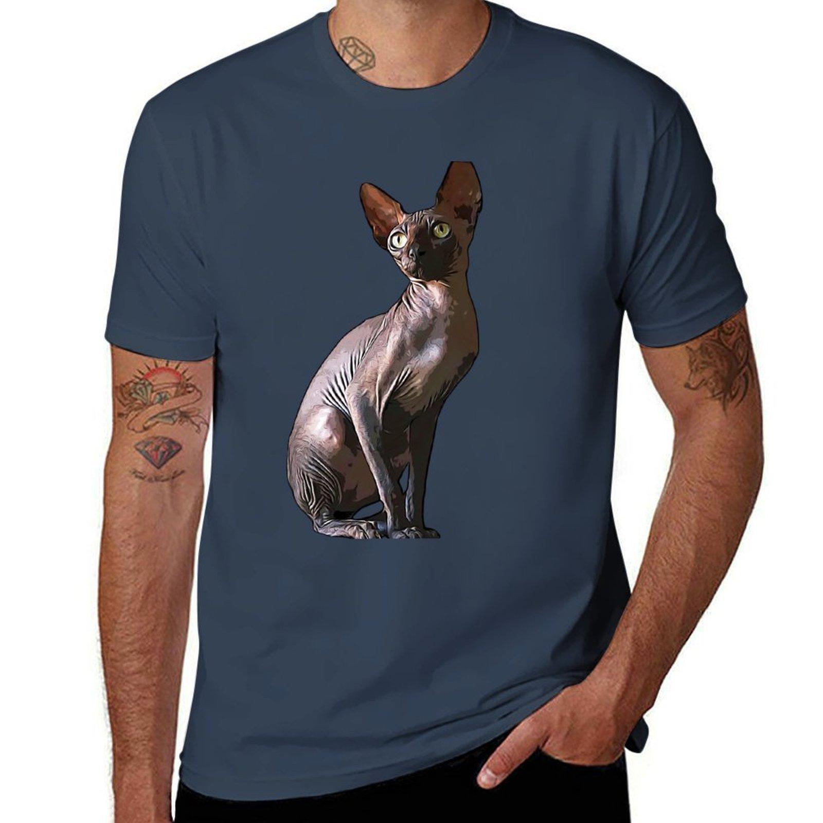 Black Sphynx Cat Tshirt Casual Fashion Print Tee Top S
