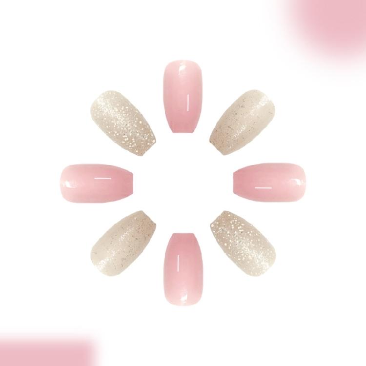 Pack of 24 Press On Nail Pink Color Flash Glitters Artificial Nail Comfort Fit for Long Term Use Fashion Accessory