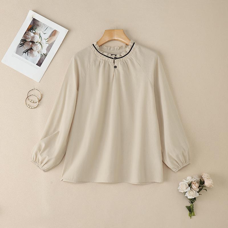 

ZANZEA Женская повседневная хлопковая блузка с круглым вырезом и длинным рукавом S абрикосовый