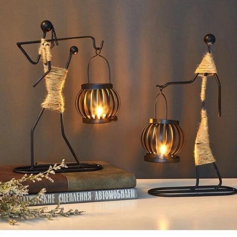 Nordic Metal Candle Holder – Handmade Abstract Character Candlestick for Home or Wedding Decor
