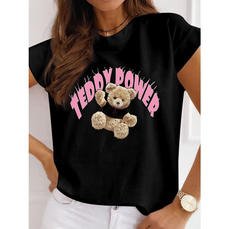 

Летняя женская одежда 2023, футболка с милым мишкой Тедди Power, женские футболки Harajuku Ulzzang с короткими рукавами, модные топы, женские футболки