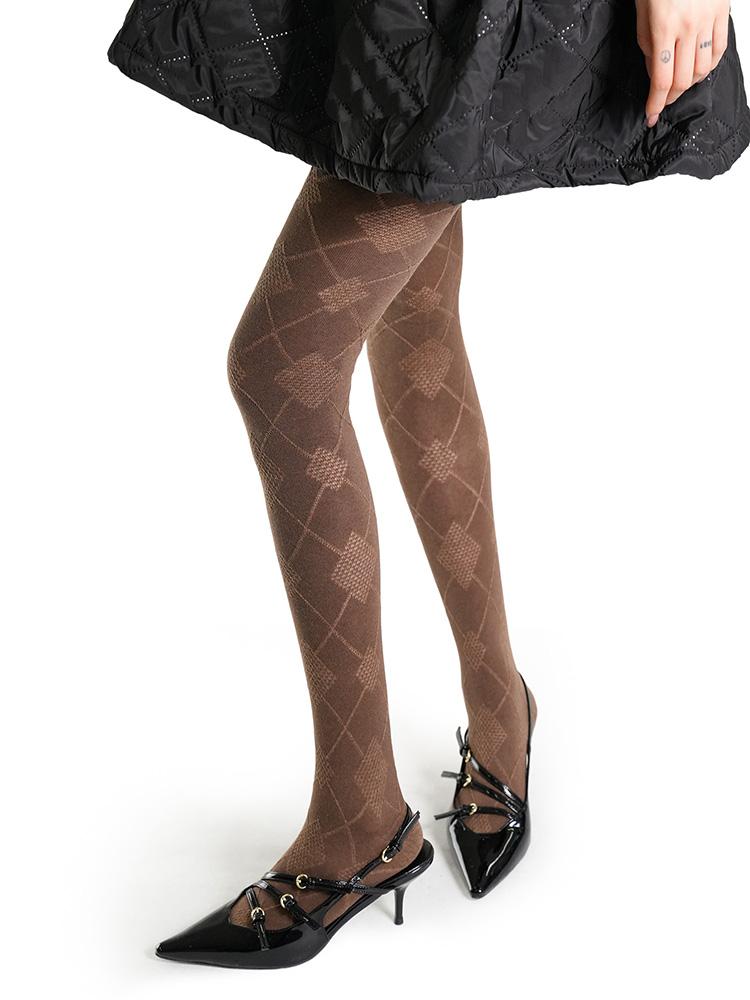 100D Diamond Patterned Pantyhose Women Autumn Winter Vintage High Elasticity Slim Tights Y2K Girls Fashion Stocking